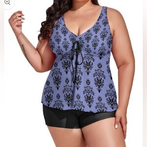 Ambrie Disney Haunted Mansion wall paper tankini swim top(only) size 4X